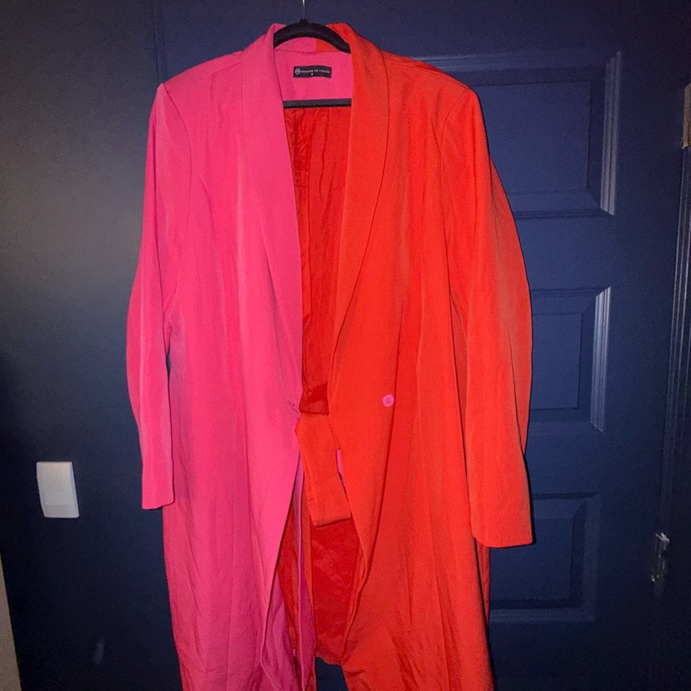 Fashion to Figure Two-Tone Pink and Red Long Blazer